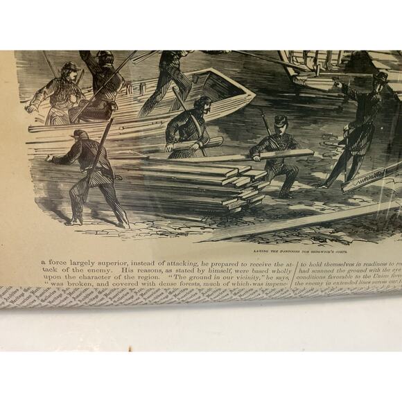 Antique Wood Engraving Civil War 1863 Laying The Pontoons Harper’s Military - Picture 7 of 9